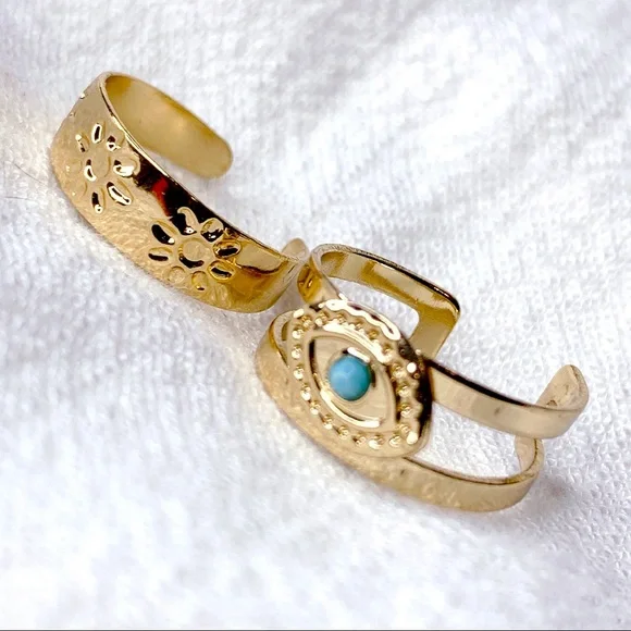 ❣️$25/3❣️ Turquoise Eye Gold Plated 2 Rings Set - Picture 4 of 11